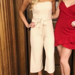 Strapless tan jumpsuit